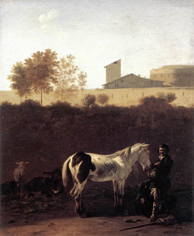 Italian Paisaje Con Herdsman Y Piebald Caballo Dujardin — Karel Dujardin