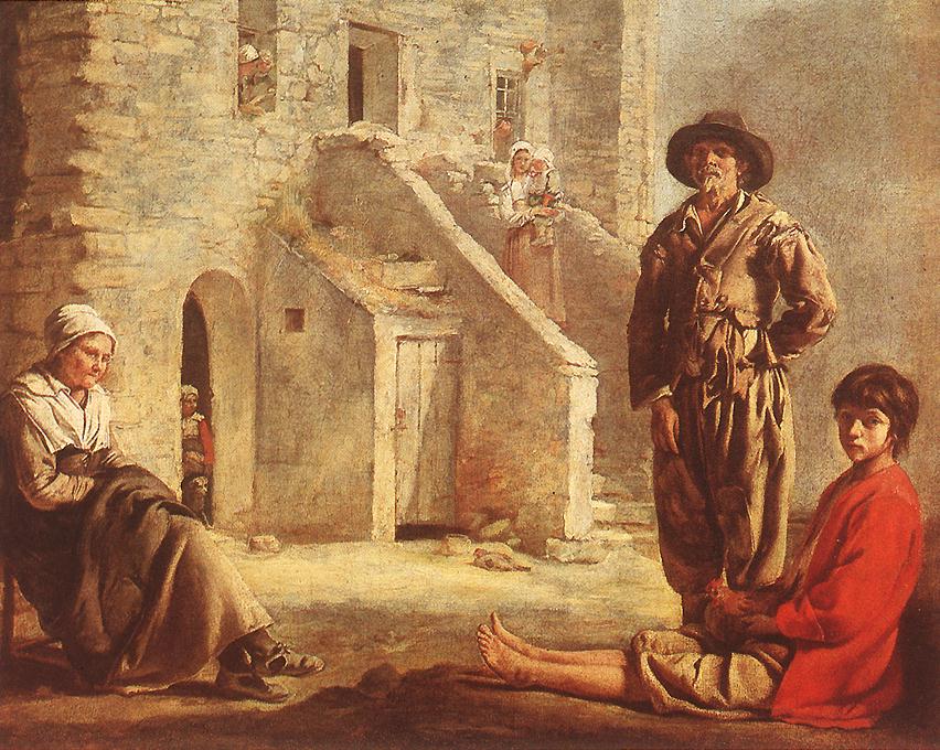 Peasants En Their Cottage Puerta Brothers — Le Nain Brothers
