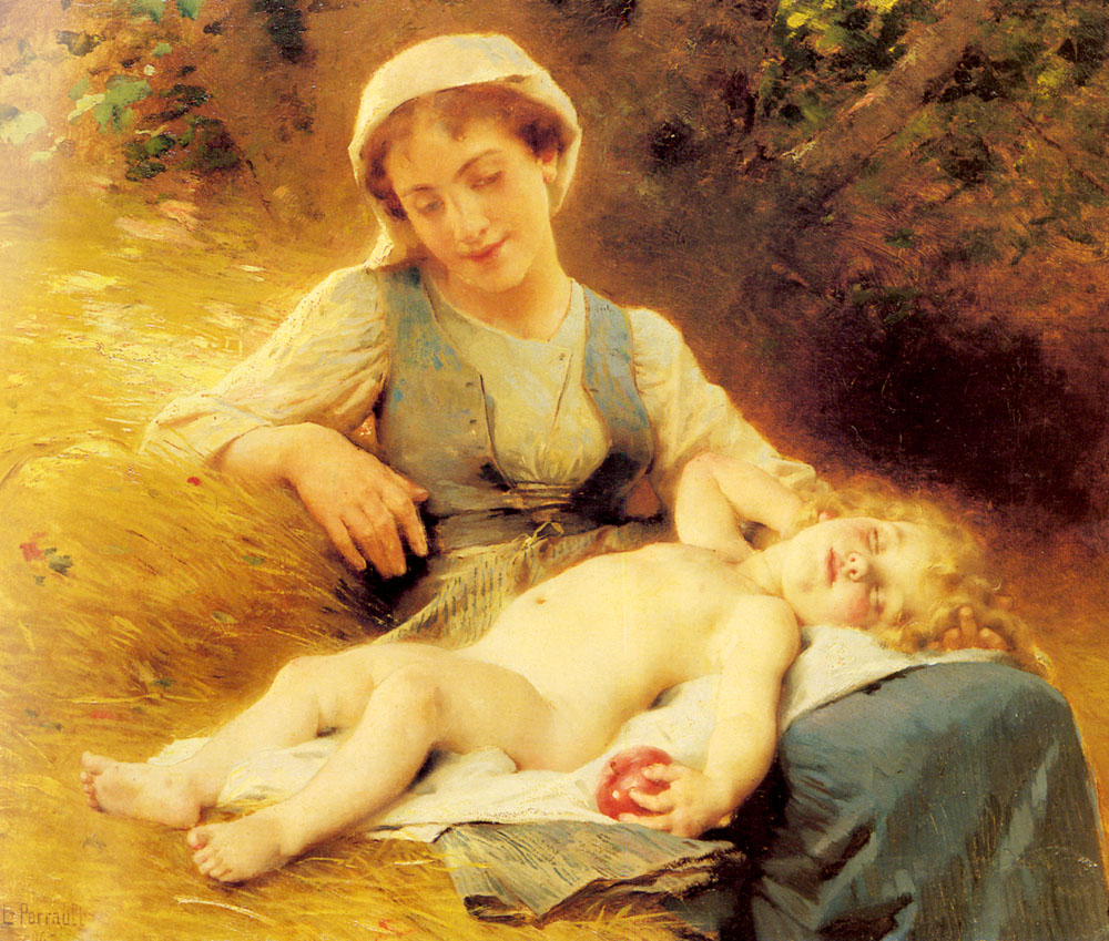 Madre Con Her Durmiendo Nino Perrault — Leon Perrault