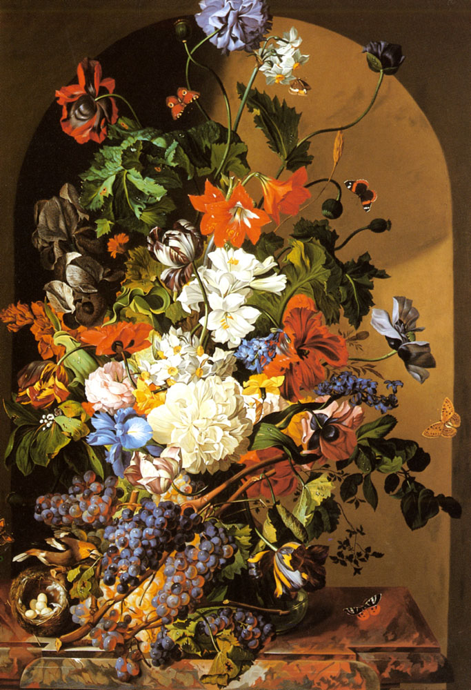 Bodegon Con Flores Y Uvas Zinnogger — Leopold Zinnogger