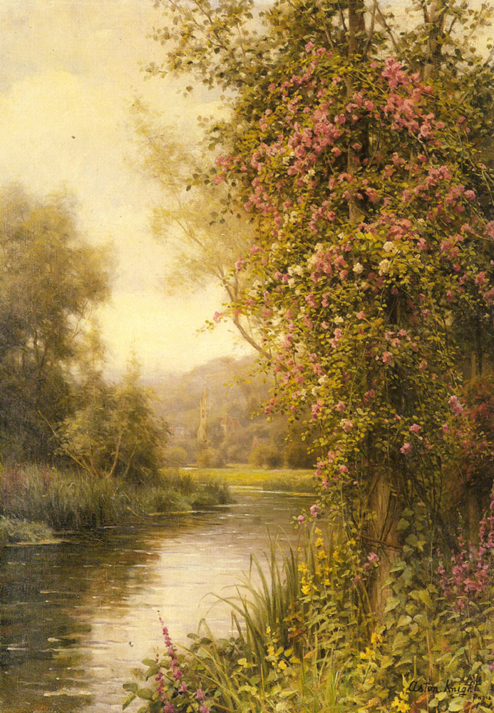 Flowering Vine Along Winding Stream Con Country Churc Knight — Louis Aston Knight