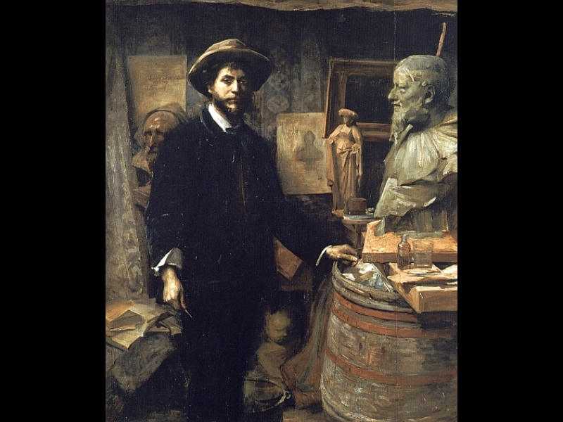 Sculptor Jean Carries En His Atelier Breslau — Louise Breslau