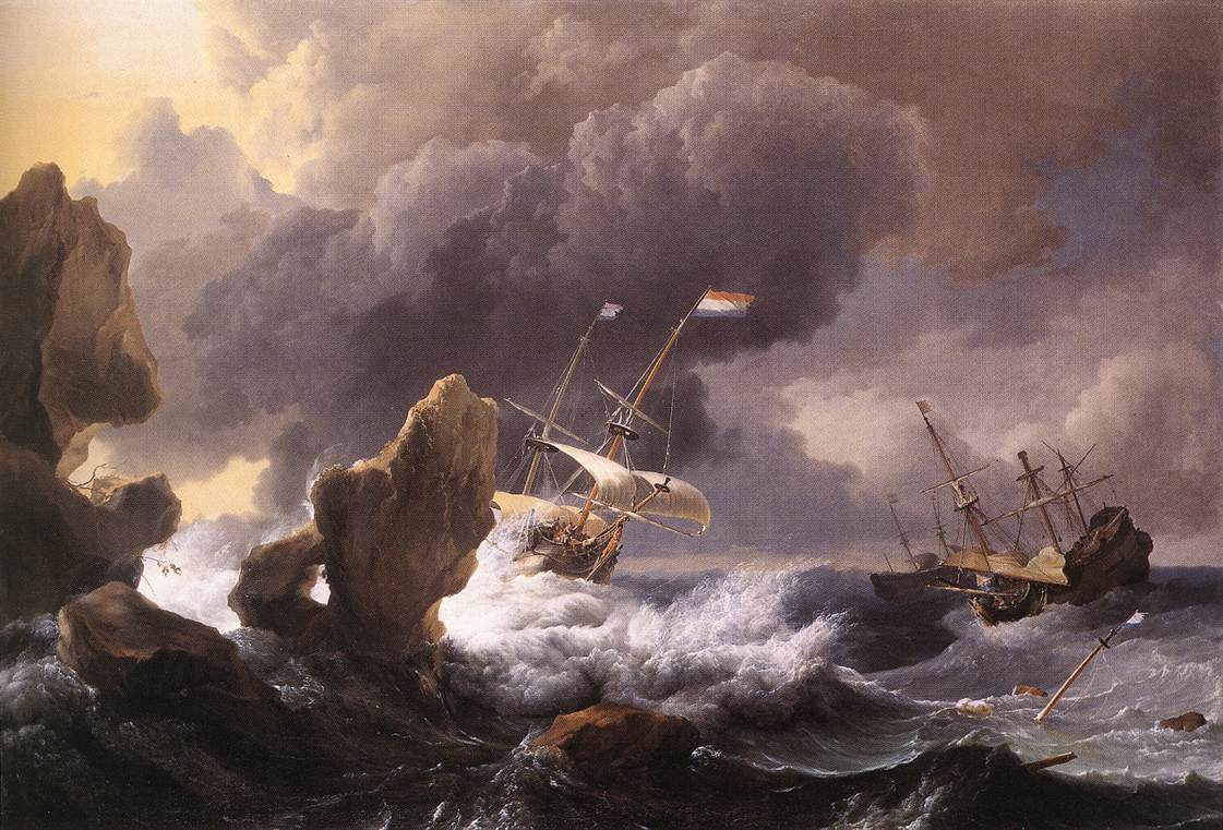 Ships En Distress Off Rocky Costa Backhuysen — Ludolf Backhuysen