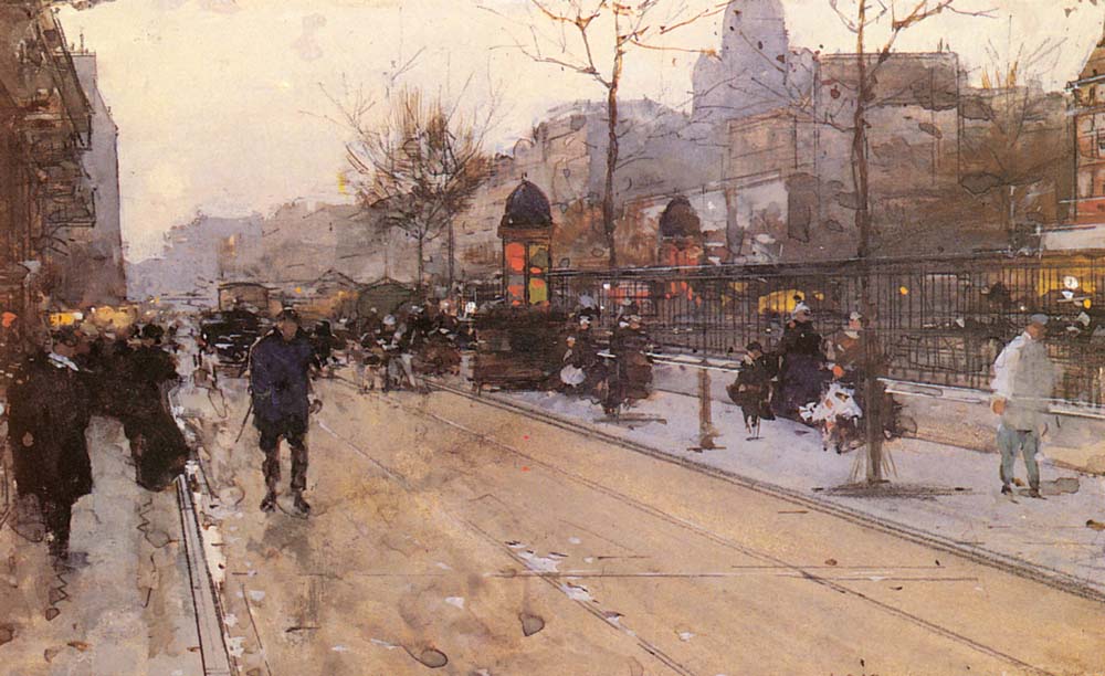 Parisian Calle Escena Con Sacre Coeur En Distance Loir — Luigi Loir