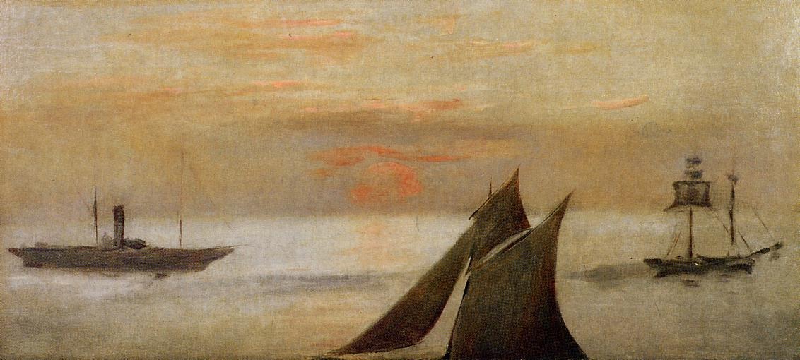 Barcas En Mar Atardecer Manet — Manet