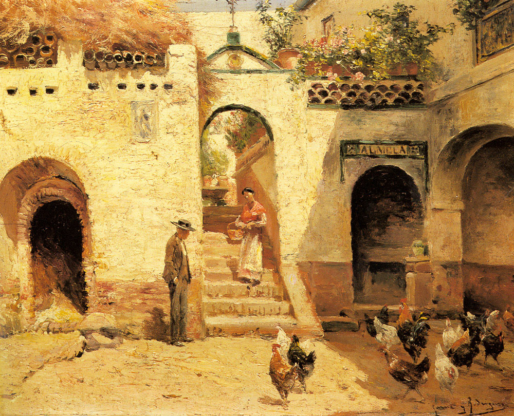 Feeding Poultry En Courtyard Rodriguez — Manuel Garcia Rodriguez