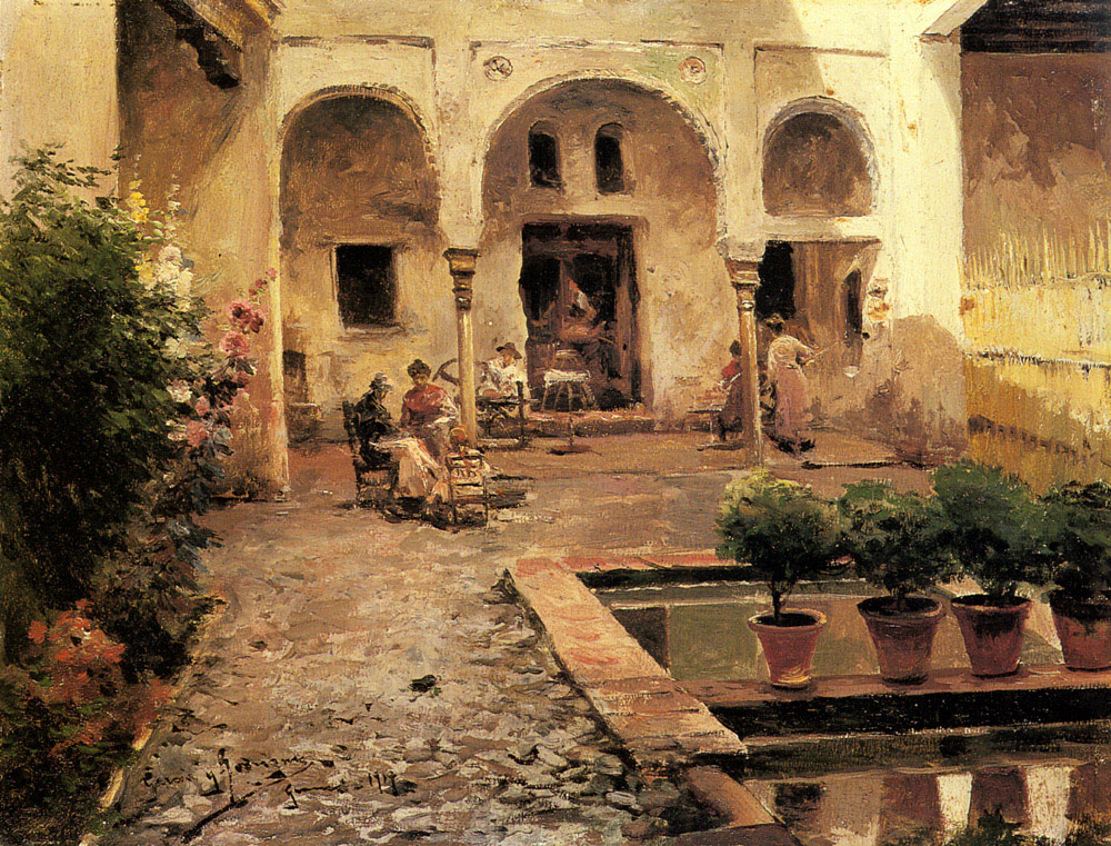 Figures En Spanish Courtyard Rodriguez — Manuel Garcia Rodriguez
