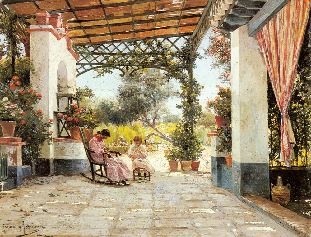 Madre Y Daughter Cosiendo Sobre Patio Rodriguez — Manuel Garcia Rodriguez