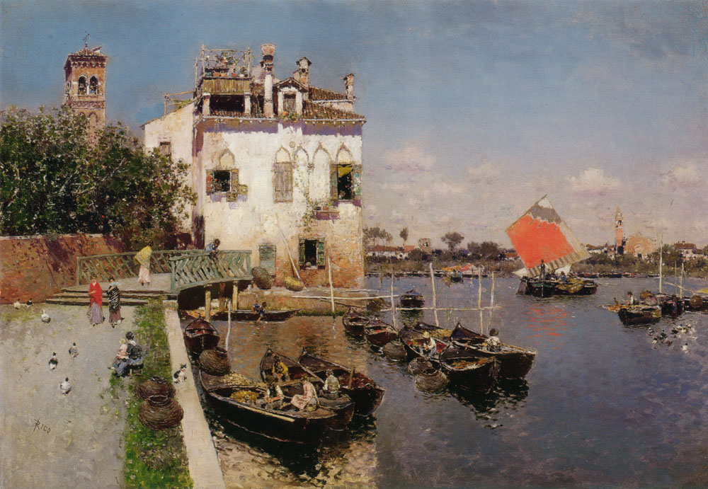 Venetian Pescador Con Distant Vista De San Marco Ortega — Martin Rico Ortega
