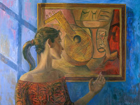 Mujer Whith Rojo Pintura Morales — Matias Morales