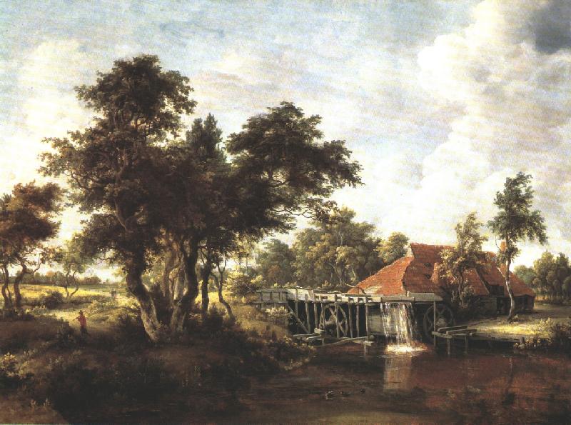 Wooded Paisaje Con Agua Molino Hobbema — Meyndert Hobbema