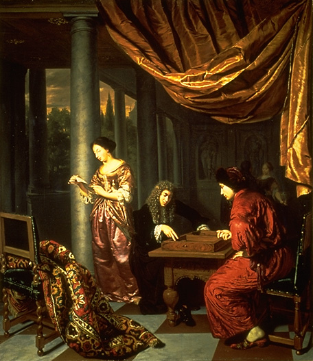 Interior Con Figures Jugando Tric Trac Mieris — Mieris