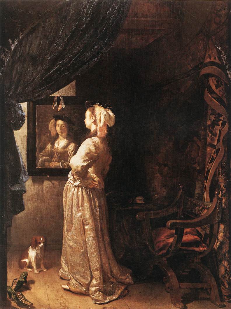 Mujer Antes De Espejo Mieris — Mieris