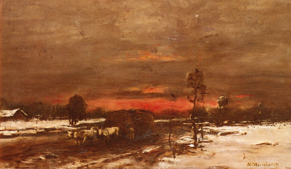 Invierno Paisaje En Atardecer Munkacsy — Mihaly Munkacsy