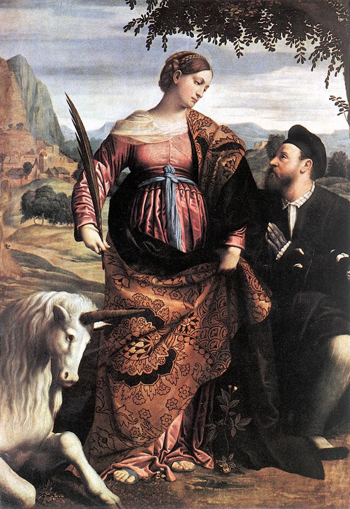San Justina Con Unicorn Brescia — Moretto Da Brescia