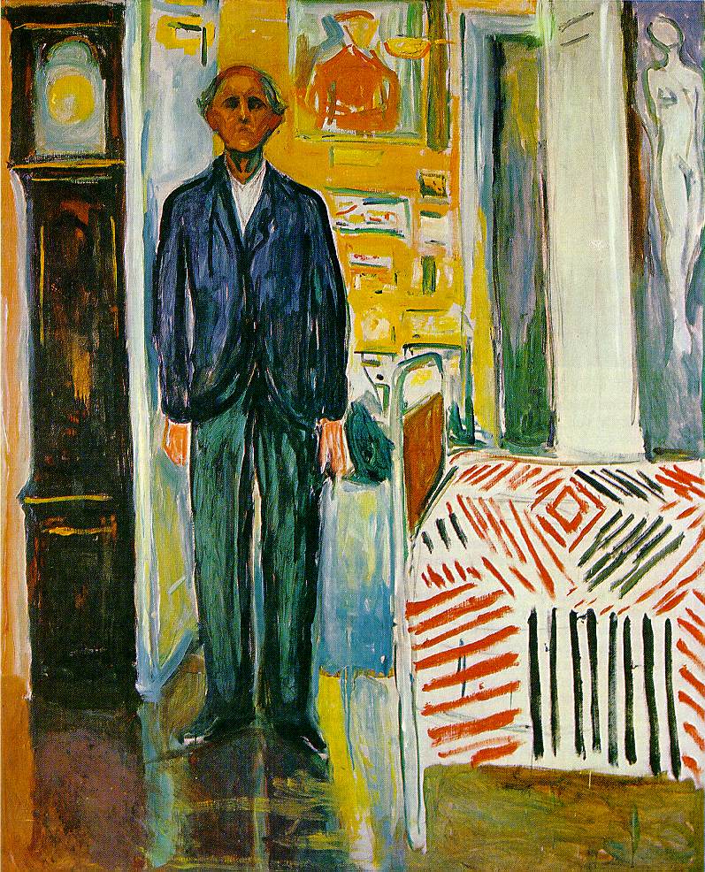 Selfportrait Entre Reloj Y Cama Munch — Munch
