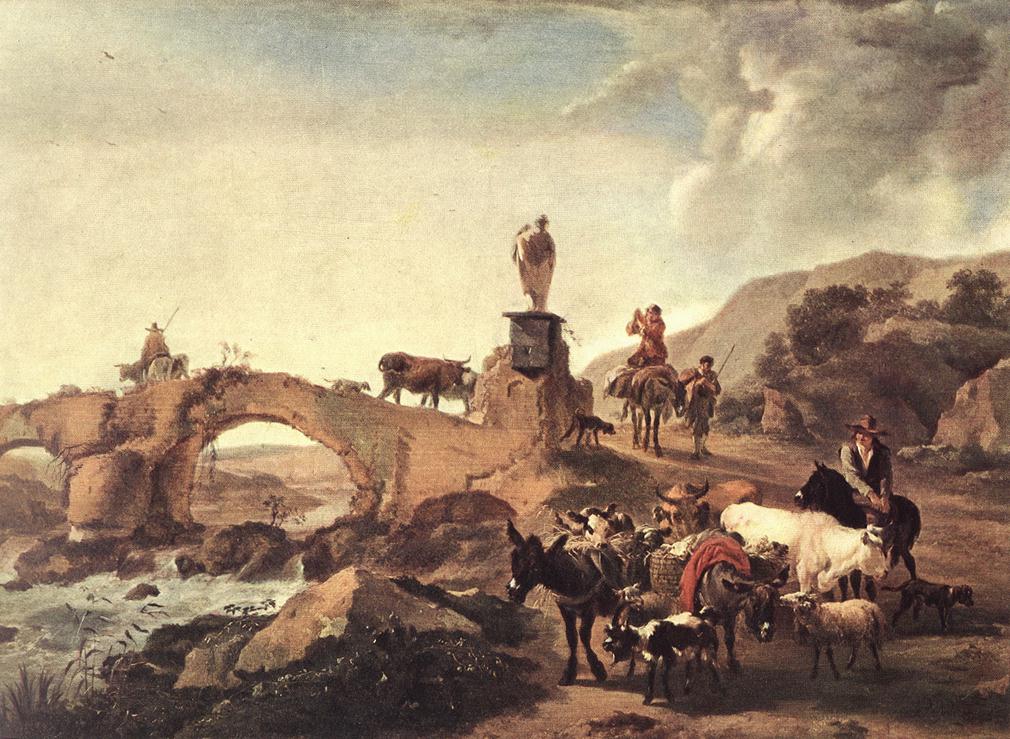 Italian Paisaje Con Puente Berchem — Nicolaes Berchem