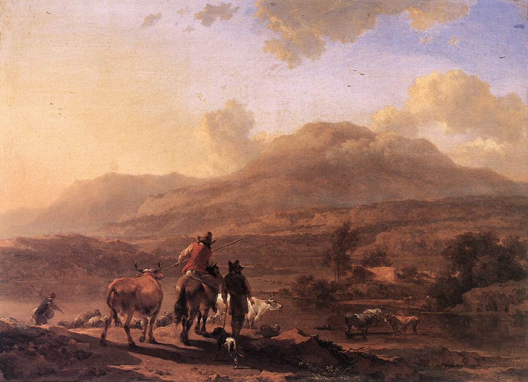 Italian Paisaje En Atardecer Berchem — Nicolaes Berchem