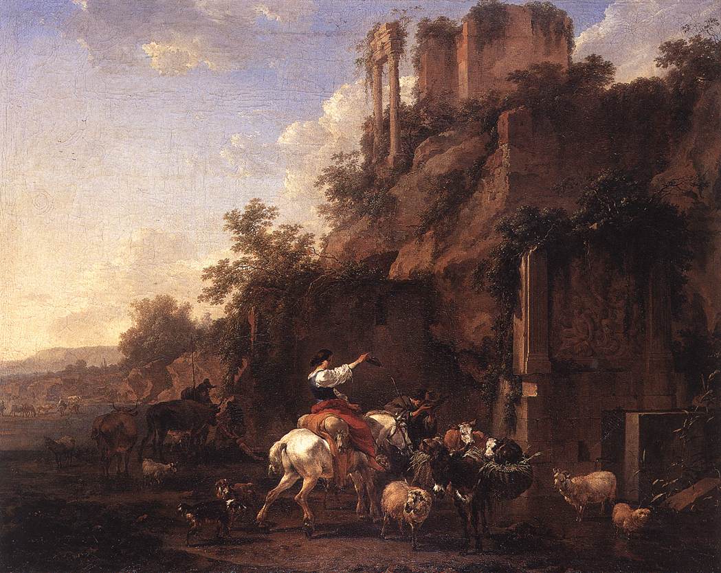 Rocky Paisaje Con Antique Ruinas Berchem — Nicolaes Berchem