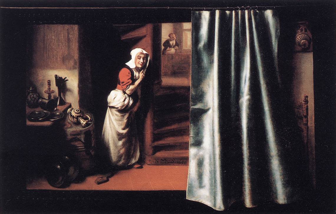 Eavesdropper Con Scolding Mujer Maes — Nicolaes Maes