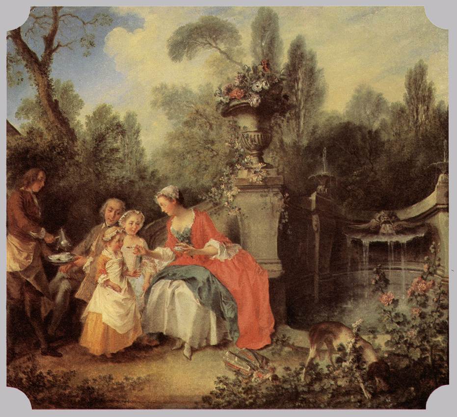 Dama Y Caballero Con Two Girls Y Servant Lancret — Nicolas Lancret