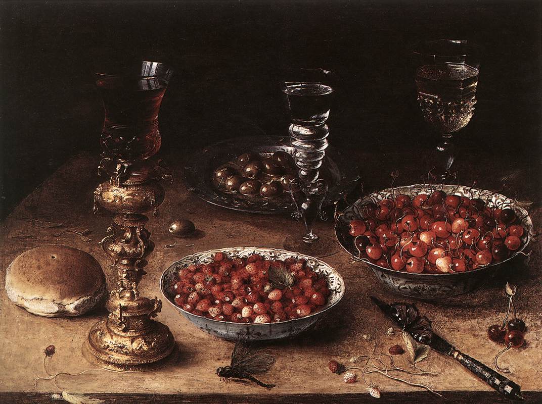 Bodegon Con Cherries Y Strawberries En China Bowls Beert — Osias Beert