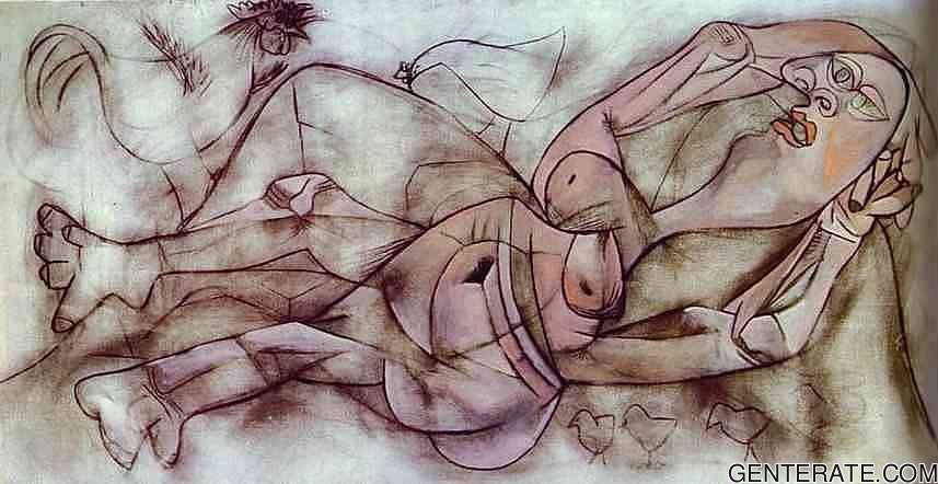 Agricultor Y Desnudo Surrounded De Hens Picasso 02 — Pablo Picasso — Cubismo