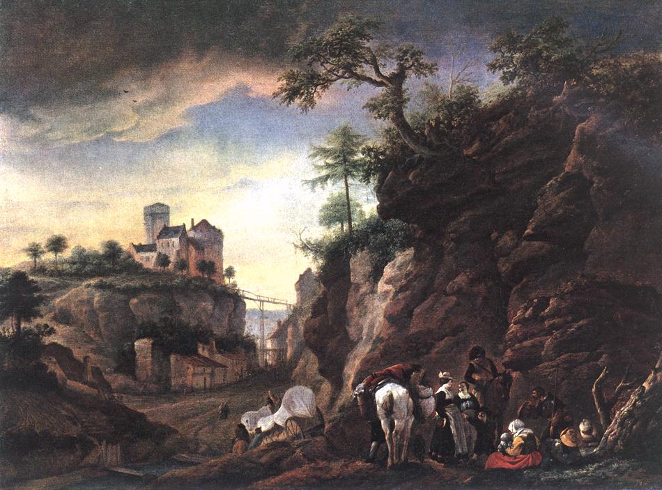 Rocky Paisaje Con Descansando Travellers Wouwerman — Philips Wouwerman