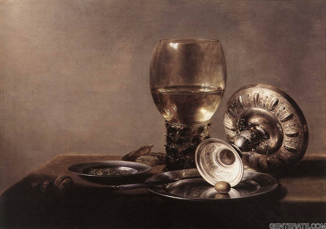 Bodegon Con Wine Vaso Y Plateado Bol Claesz — Pieter Claesz