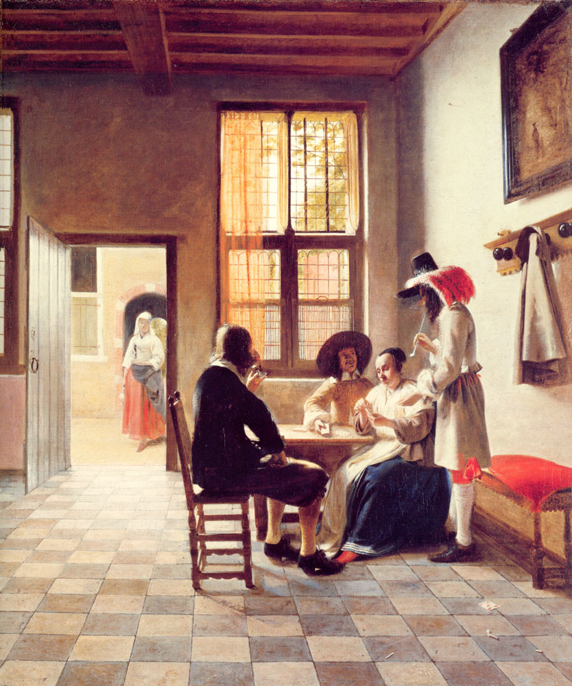 Card Players En Sunlit Habitacion Hooch — Pieter De Hooch