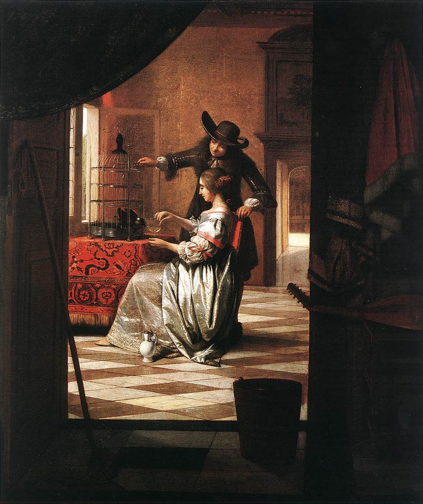 Couple Con Parrot Hooch — Pieter De Hooch