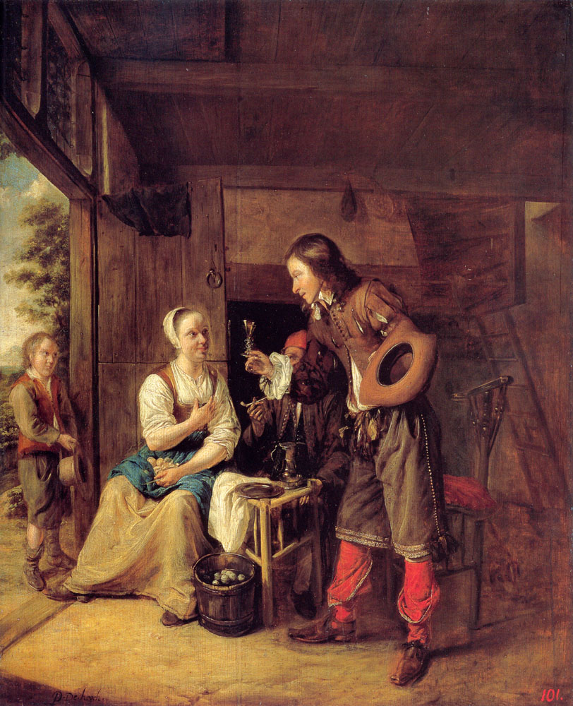 Hombre Offering Vaso De Wine Hacia Mujer Hooch — Pieter De Hooch