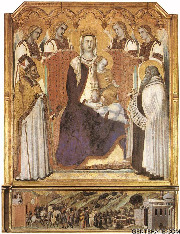 Madonna Con Angeles Entre San Nicholas Y Profeta Elisha Lorenzetti — Pietro Lorenzetti