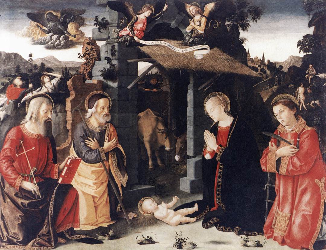 Natividad Con Sts Lawrence Y Andrew Antoniazzo — Romano Antoniazzo