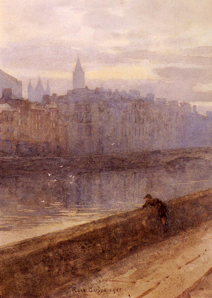 Tarde Sobre Rio Liffey Con San Johns Iglesia En Distan Barton — Rose Maynard Barton