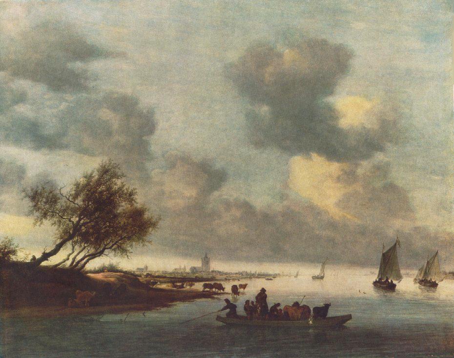 Ferry Barca Cerca De Arnheim Ruysdael — Salomon Van Ruysdael