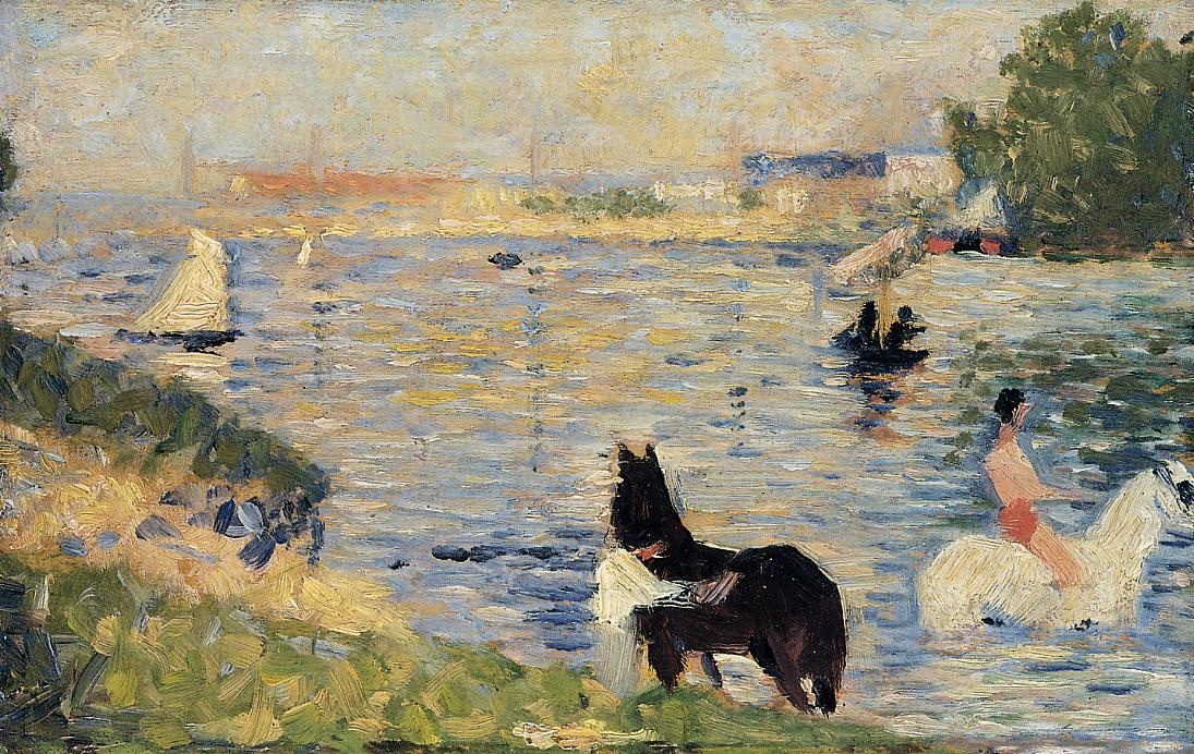 Banandose En Asnieres Caballos En Agua Seurat — Seurat