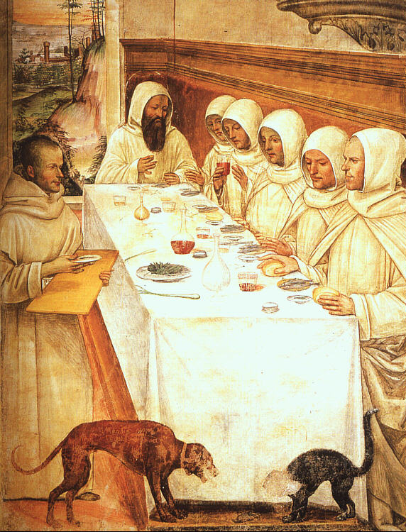 San Benedict His Monks Comiendo En Refectory Sodoma — Sodoma