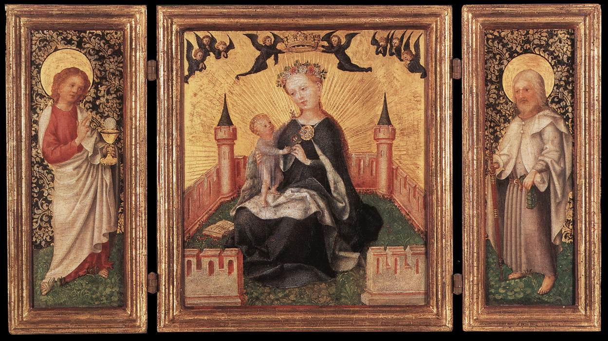 Triptych Con Virgen Y Nino En Enclosed Jardin Lochner — Stephan Lochner