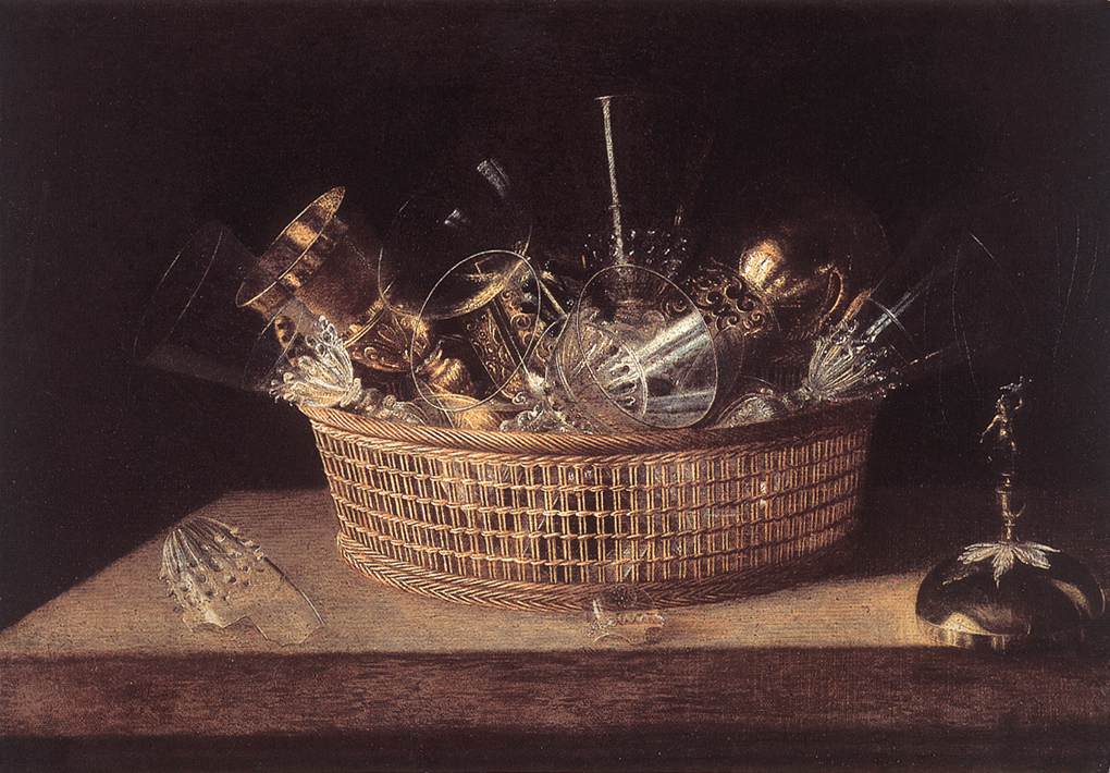 Bodegon De Glasses En Basket Sebastien — Stoskopff Sebastien