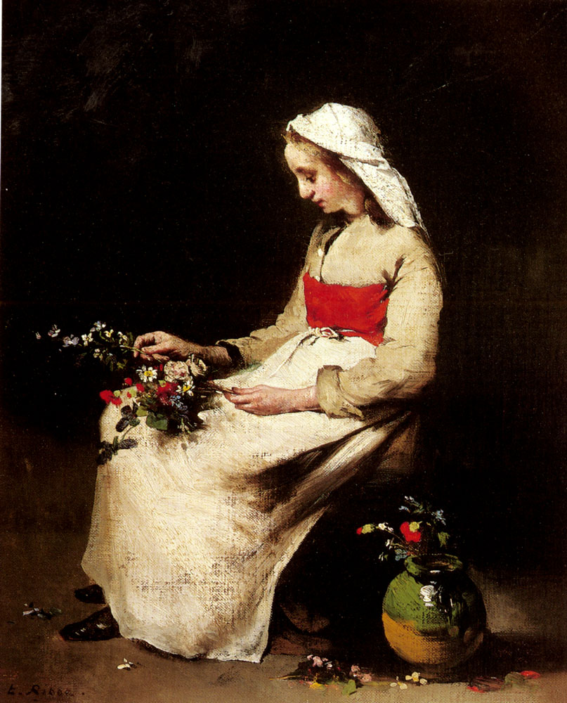 Chica Arranging Jarron De Flores Ribot — Theodule Ribot