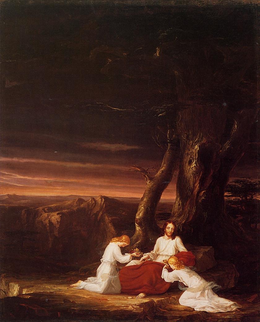 Angeles Ministering Hacia Cristo En Wilderness Cole — Thomas Cole