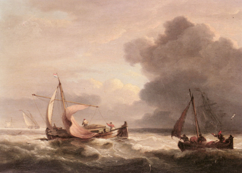 Dutch Barges En Open Seas Luny — Thomas Luny