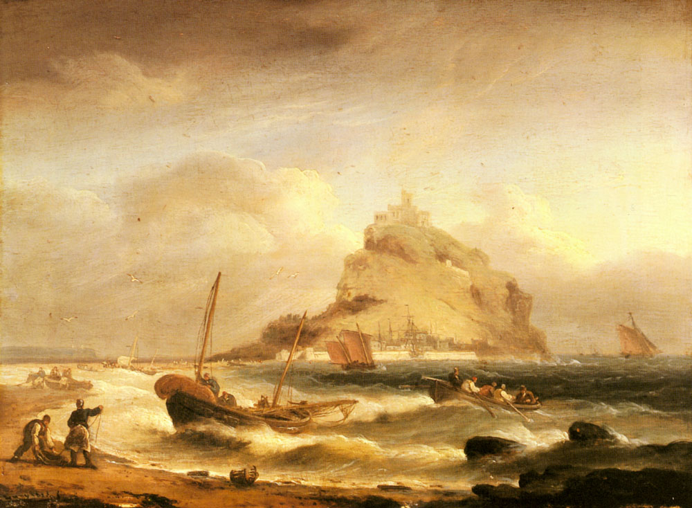 Fishermen Rowing En Antes De San Michaels Mount Luny — Thomas Luny