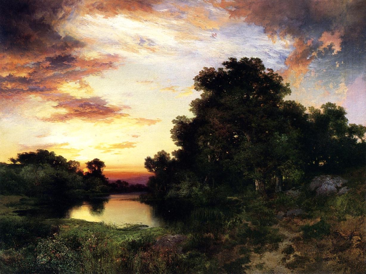 Atardecer Sobre Largo Isla Moran — Thomas Moran