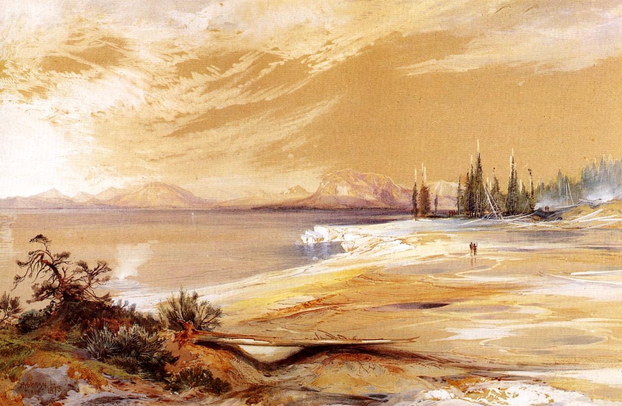 Hot Springs Sobre Shore De Yellowstone Lago Moran — Thomas Moran