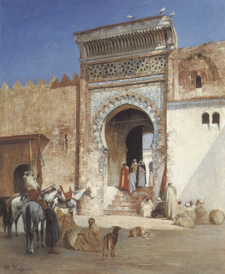 Arabs Outside Mosque Huguet — Victor Huguet