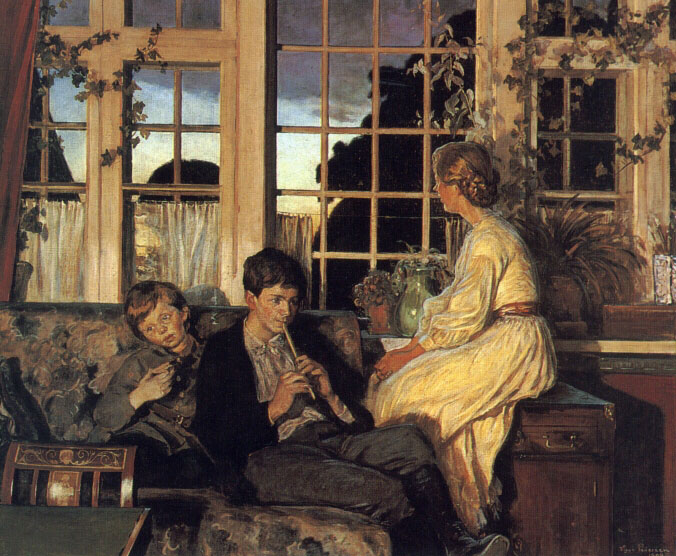 Madre Y Ninos De Ventana En Dusk Pedersen — Viggo Pedersen
