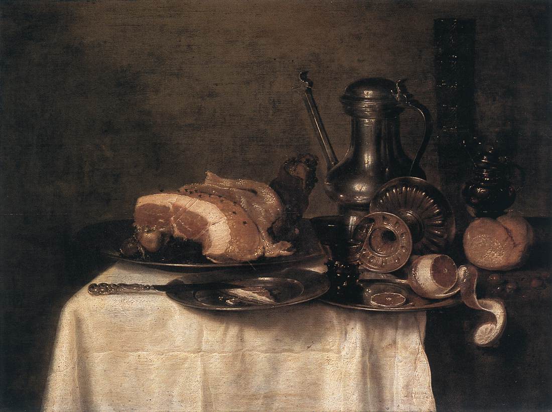Naturaleza muerta con jarro plateado y copas (Breakfast), Willem Claesz. Heda