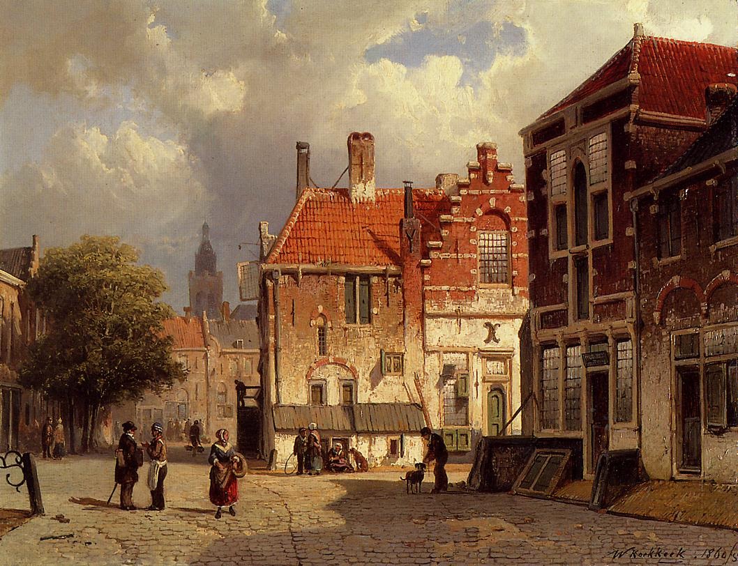 Figures En Dutch Town Plaza Koekkoek — Willem Koekkoek